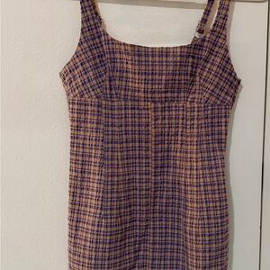 BDG Plaid Mini Dress in Tan and Blue
